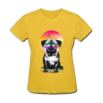 

Summer Pug V. II cat Funny T-shirt womens Short Sleeve tees 2019 hot sale Tops 100%Cotton Casual ladys shirt