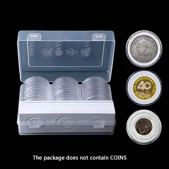 

30Pcs Round 46mm Direct Fit Airtight Coin Capsules Holder Display Collection Case Storage Box With 16/20/25/27/30/38mm Pad Rings