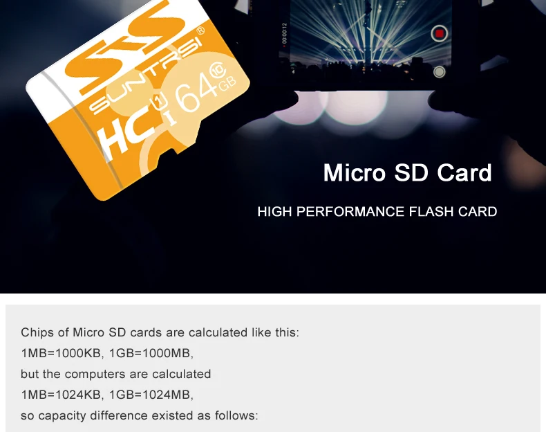 Suntrsi Microsd 8 ГБ 16 ГБ Class 10 высокая Скорость карты памяти до 48 МБ/с. Micro SD карта 32 ГБ 64 ГБ для телефонов камеры Настоящее Ёмкость