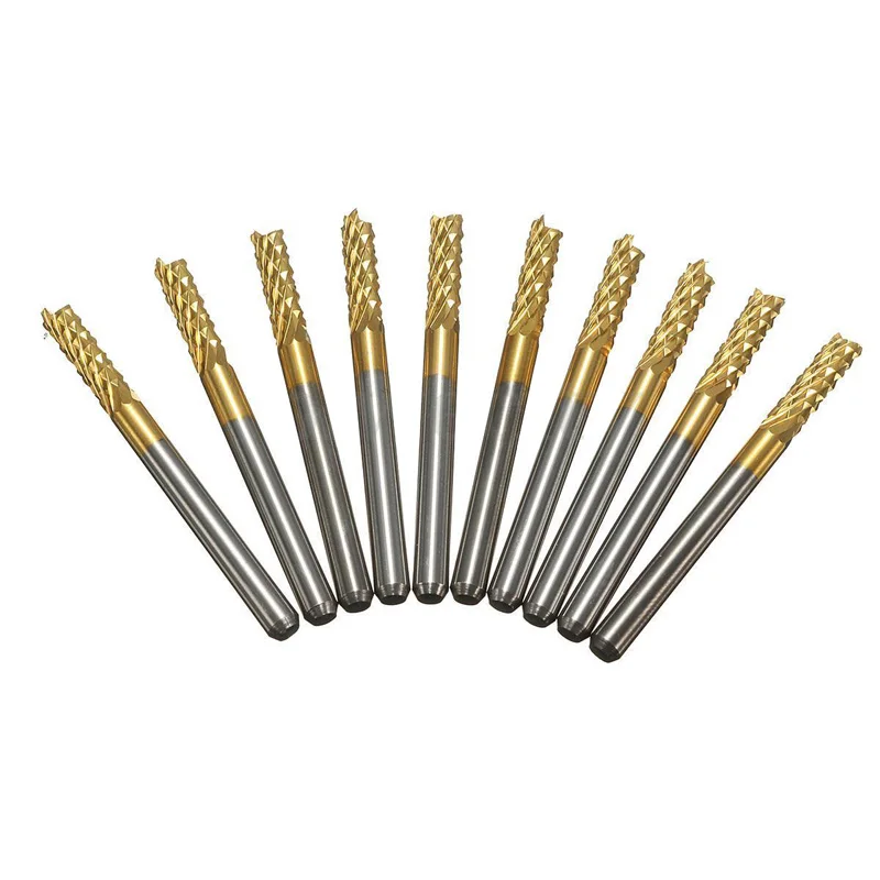 

10PCS 3.175mm Carbide End Mill 1/8 Inch Shank Titanium Coated CNC PCB Engraving