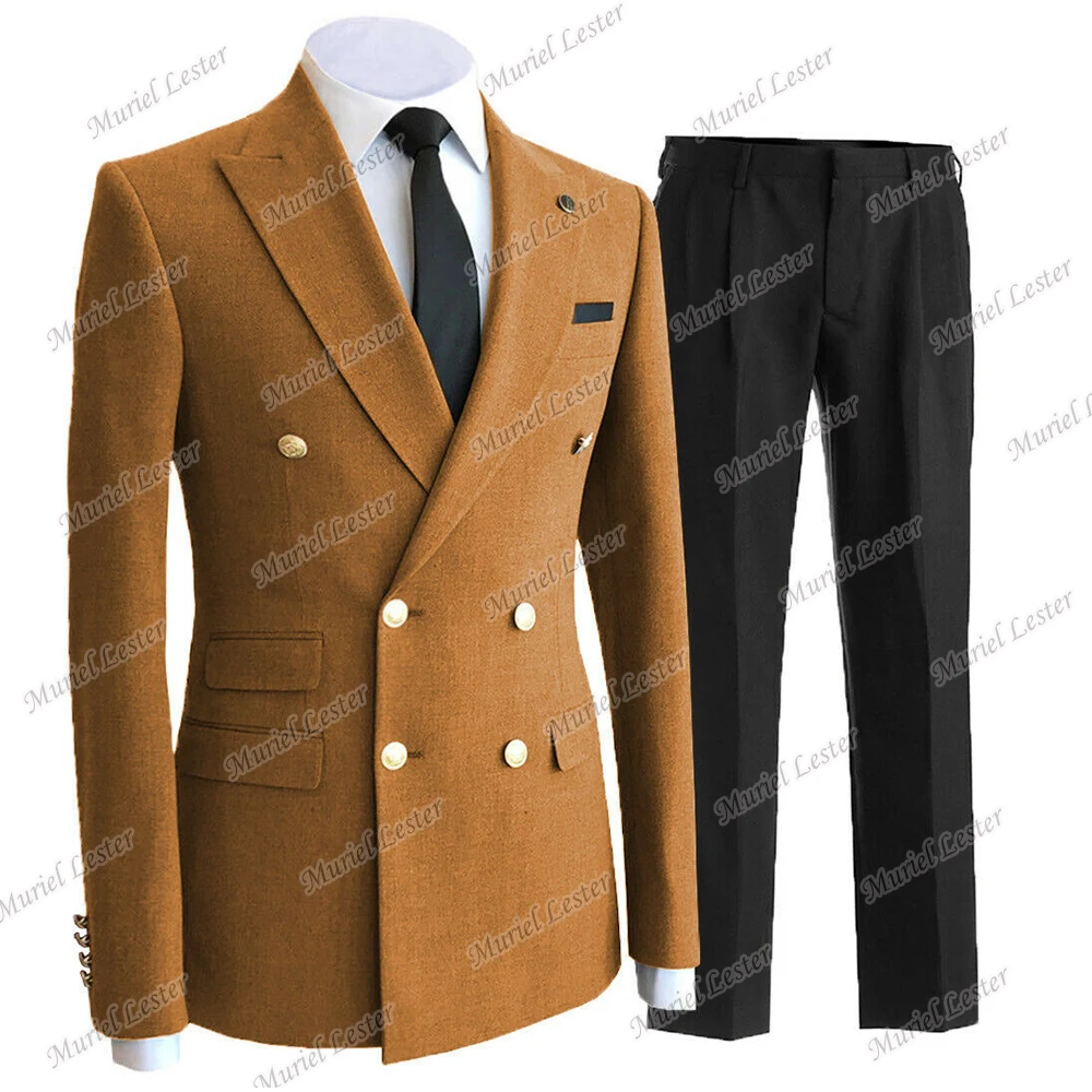 Trajes De Hombre Tailor-Made Suits Double Breasted Jackets With Pants Slim Fit Groom Wear Wedding Tuxedos Blazer Masculino 2021 casual blazer for men