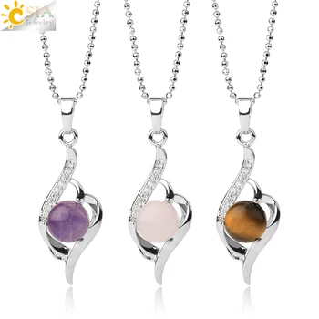 

CSJA Devil's Eye Pendant Necklaces Natural Stone Crystal Micro Inlay Zircon Heart Shape Pendants Amulet Women Charm Jewelry G520