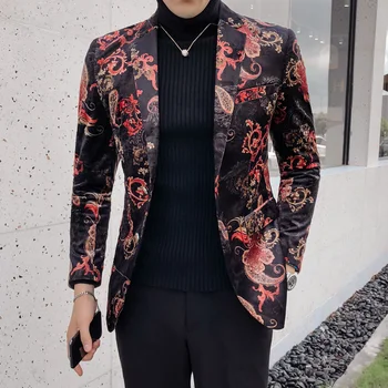 

Luxury Men's Club Prom Suit Blazer 2019 Fashion Designer Floral Printing Blazer High Quality Men Slim Fancy Blazer Plus Size 5XL