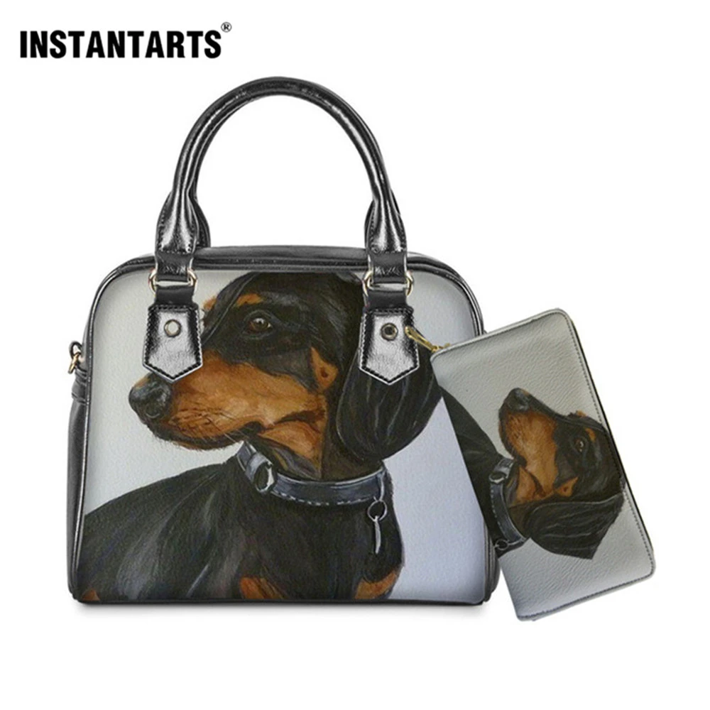 INSTANTARTS Bolso cruzado con estampado de perro salchicha mujer, bandolera con estampado de perro cachorro, lujo, para fiesta|Cubos| -