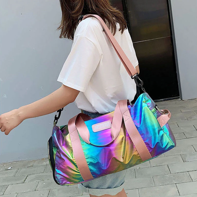 Мужская и Женская водонепроницаемая сумка для занятий фитнесом, дорожная сумка розового цвета с блестками, сумки на плечо, портативная вместительная сумка-мессенджер