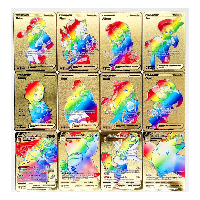 Pokémon-tarjeta de Metal dorada súper juego coleccionable, cartas de Anime, juguetes para niños, regalo de Navidad, 27 estilos
