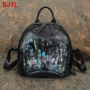 

2020 new handmade retro leather small backpack women's genuine leather personalized women travel backpacks female school bag
