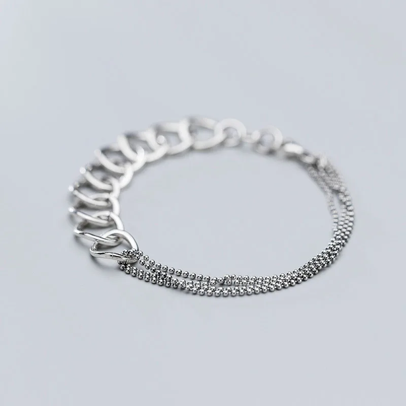 925 Sterling Silver Widht Round Beads Multi Layer Asymmetric Bracelets Irregular Circle Trendy Women's Bracelets Silver Jewelry