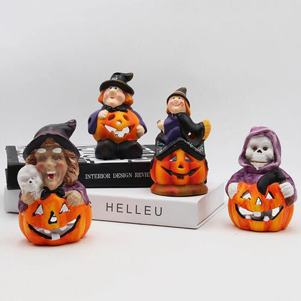 Witch Pumpkin LED Night Light Ceramic Desk Model KTV Home Halloween Party Decor Car Interior Accessories Boutique New Hot