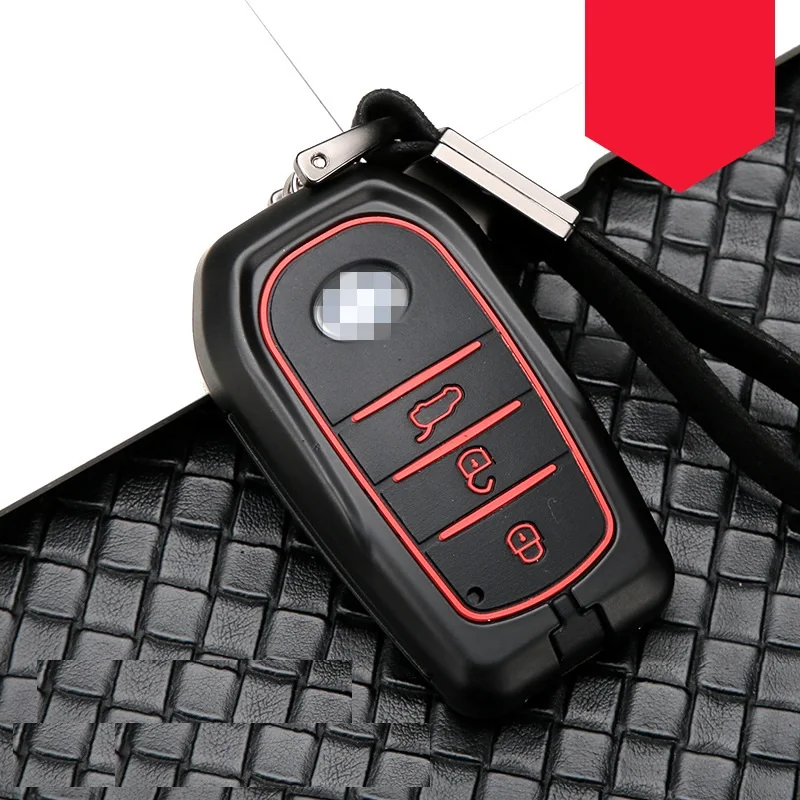 Углеродное волокно сплав+ силикон автомобиль корпус умного ключа чехла для T Toyota RAV4 Hilux Fortuner Land Cruiser 2/3/4 кнопки - Название цвета: D key blackred