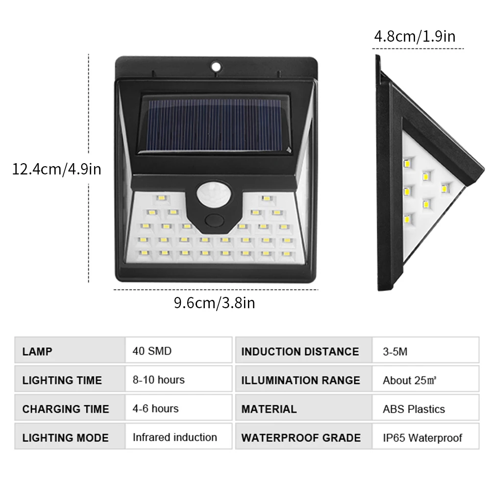 40 светодиодный светильник на солнечной энергии, 3 режима, датчик человеческого тела, 4 шт., настенный светильник на солнечной батарее, уличный водонепроницаемый энергосберегающий садовый светильник s