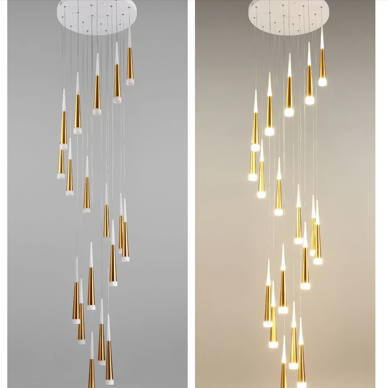 

Nordic Annular living room hanging lamp modern hotel lobby hanging lights luxury bar duplex villa rotating long led chandelier