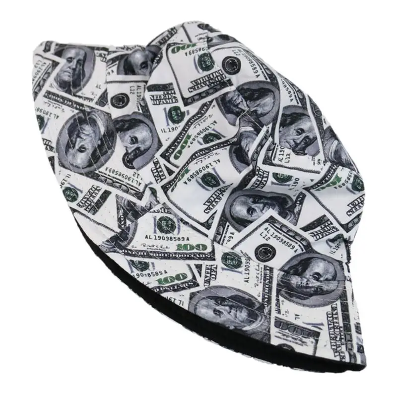 Двусторонняя шапка-ведро, забавная, США, сто долларов, с 3D принтом, упаковываемая, уличная, хип-хоп, Рыбацкая шапка