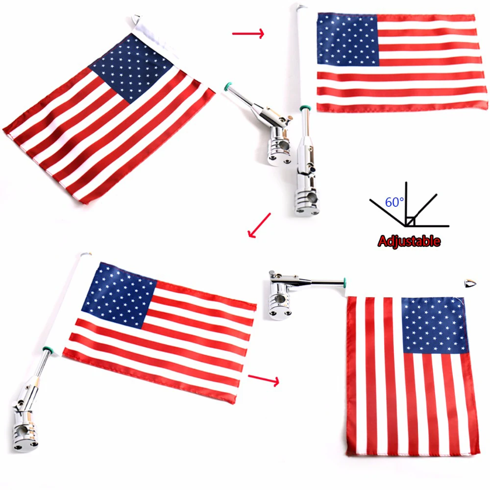 Universal Adjustable Motorcycle Rear Side Mount Flag Pole 6 x 9 Inch Polyester 8 Countries Flags for Most Motorbike