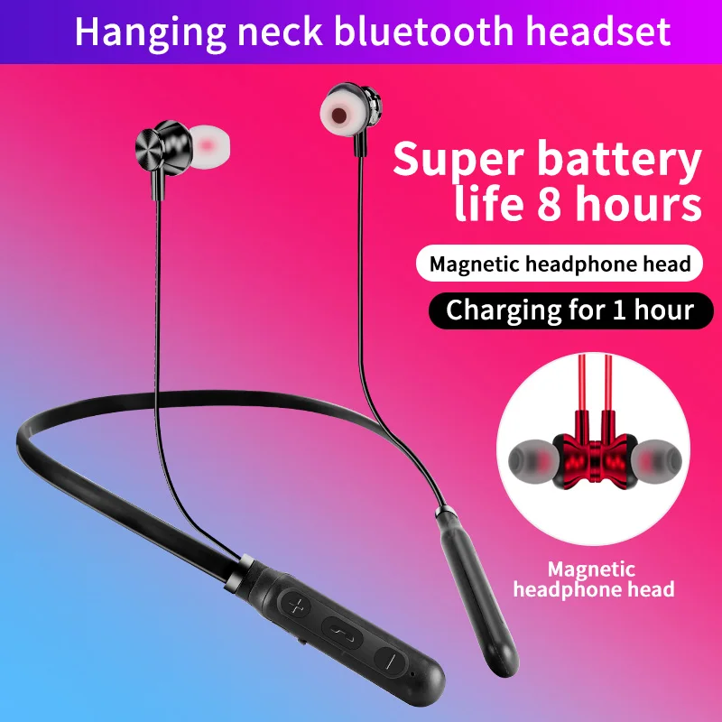 LKS 06 Magnetic Neckband Bluetooth 5 0 Wireless Earphone TF Card Power Display HD Call Headset IPX7 Waterproof Headphones