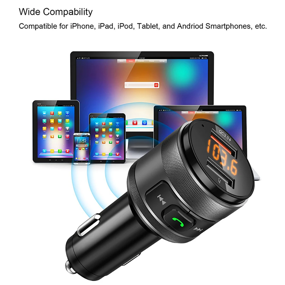 VicTsing FM Bluetooth Transmitter Car QC3.0 3.4A Wireless Transmitter Receiver MP3 Music Player Car Kit Radio Adapter Hands-Free (11)