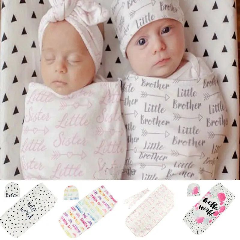 Хлопковое Пеленальное цветочное одеяло для новорожденных 0-3 м, спальный комплект для младенца, пеленка+ шапка, детское мягкое спальное одеяло, костюм и ободок