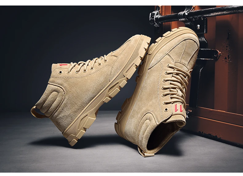 Warm Winter Men Boots Leather Ankle Boots Men Winter Work Shoes Male Lace Up Anti-slip Boots British Sneakers Motorcycle Boots