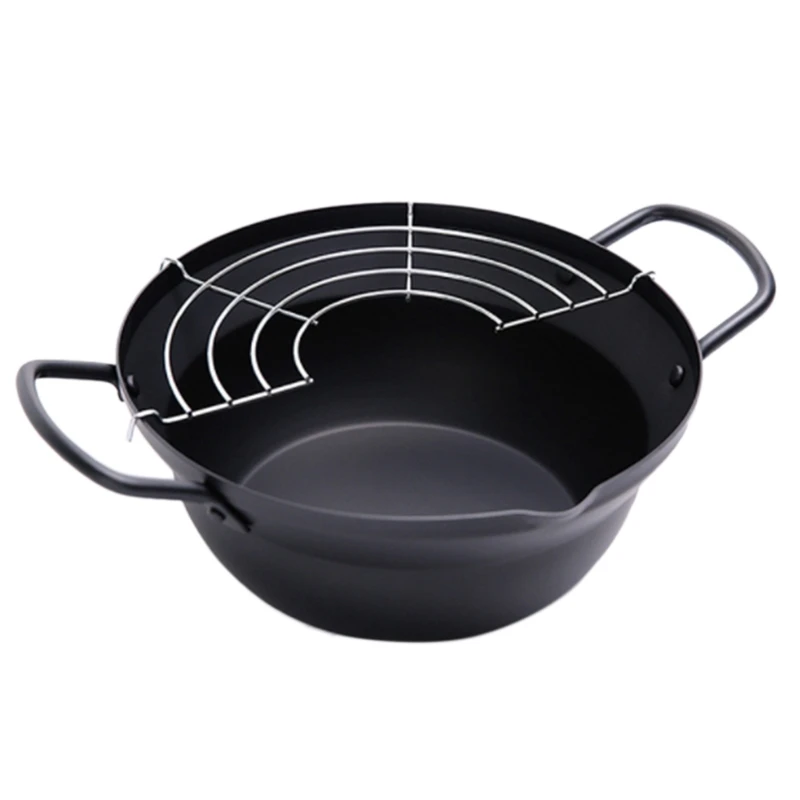 

Easy Pour Non Stick Coating Tempura Fryer Pot with Oil Drip Drainer Rack Made in Japan Mini Deep Fry Pan