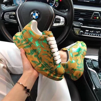 

Sneakers Women Thick Bottom Graffiti Pattern Breathable Genuine Leather 2020 New Designer Casual Shoes Female Sneakers Lace Up