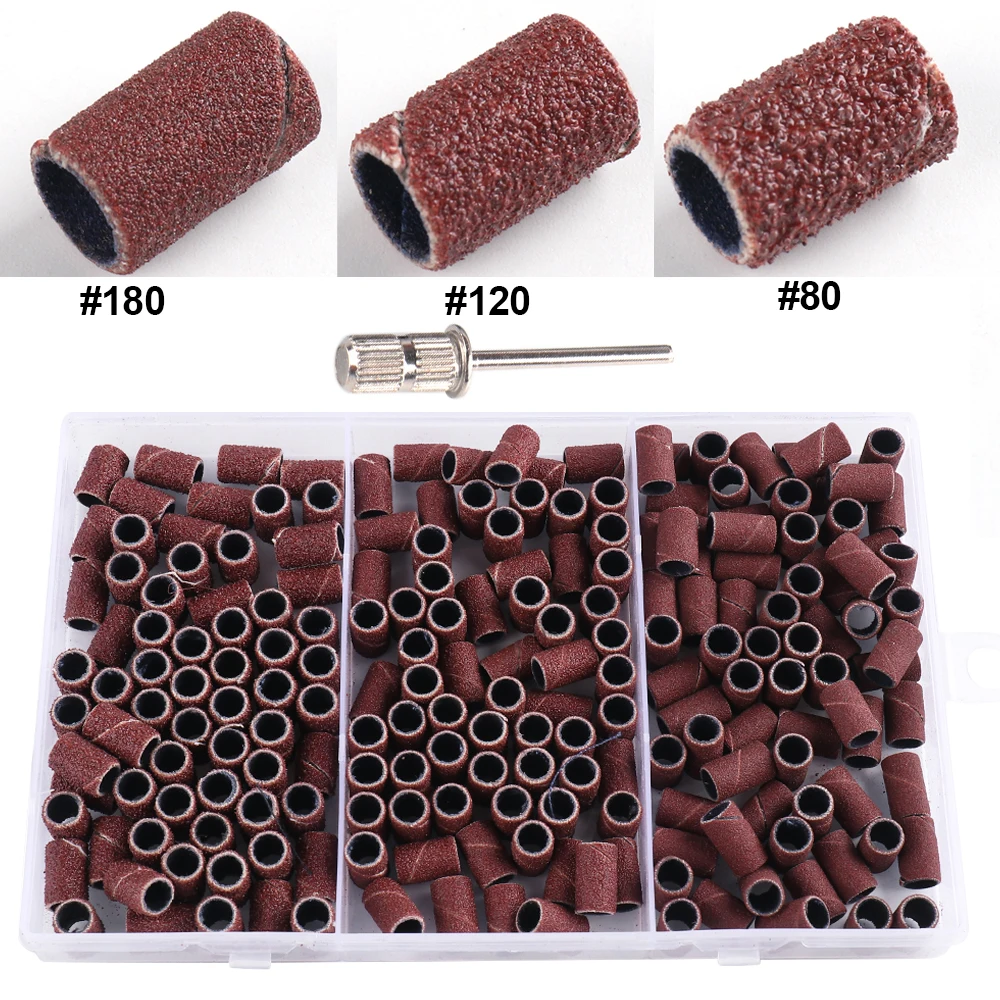 210pcs Nail Sanding Cap Bands 80''/120''/180 Sander Nail Drill Bits