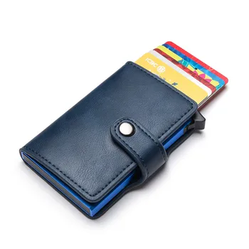 

Bycobecy 2020 New PU Casual Credit Card Holder Hasp Smart ID Card Case Metal RFID Aluminum Box Slim Men And Women ID Holder
