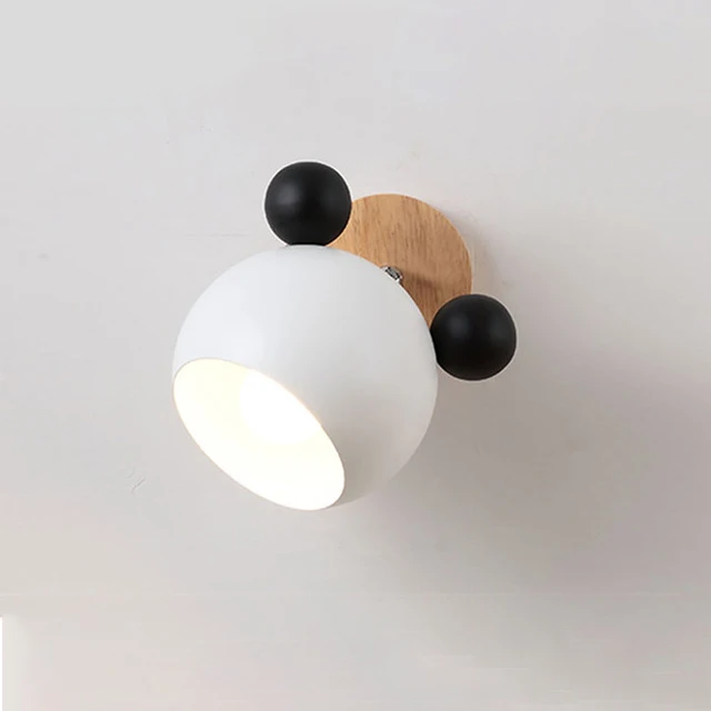 Креативный мультяшный деревянный Микки Маус настенный светильник скандинавский Макарон светодиодный настенный светильник для детей для чтения спальни прикроватное Освещение E27