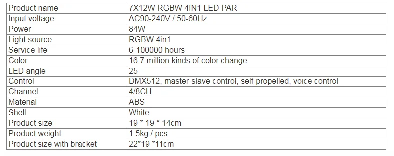 20pcs/lots 7* 12w remote control par LED par light 7x12W RGBW 4 in 1 flat par light dmx512 disco light professional stage light