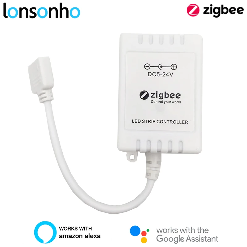 Lonsonho Tuya Zigbee Smart Led Controller RGB RGBCW For Light Strip 5V-24V Wireless Control Works With Alexa Google Home