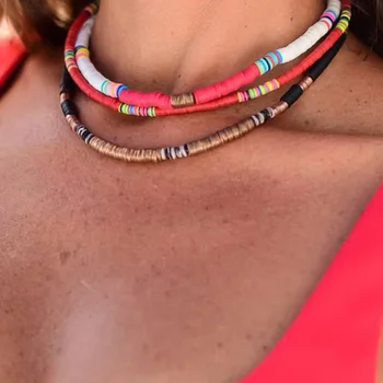 

bead Bracelet Bohemian Soft pottery Necklace For Women Nationality Short Choker Beach Colorful Jewelry