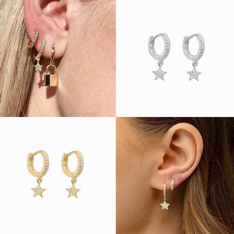 ROXI 925 пробы серебряные серьги-гвоздики с кристаллами и звездами для женщин, ювелирные изделия, модные вечерние серьги с пятиконечной звездой, подарок