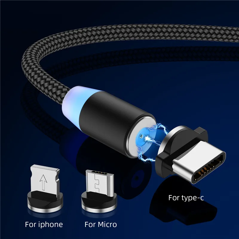 Tkey 1 м 2 м нейлоновый usb type-c светодиодный кабель на магните для iphone USB быстрое зарядное устройство для телефона для huawei samsung Xiaomi и LG