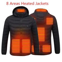 8 Areas Heating Jackets Men USB Electric Heated Hooded Jackets Fishing Warm Winter Thermal Coat Heatable Vest