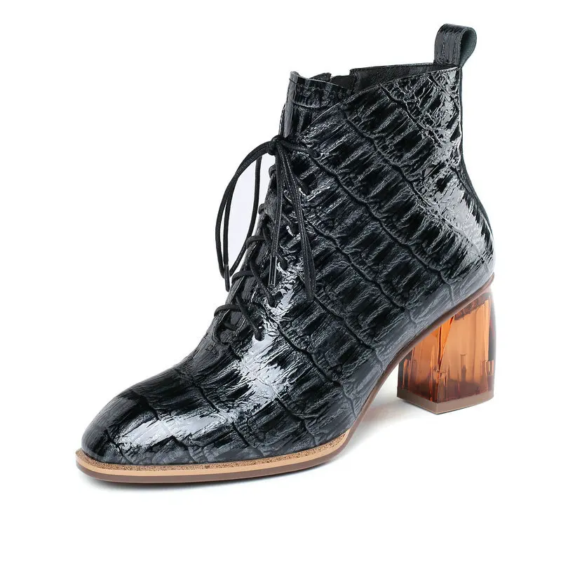 ESVEVA Women Shoes Winter Ankle Boots PU+ Leather High Heel Zipper Lace Up Sexy Motorcycle Platform Boot Size 34-42