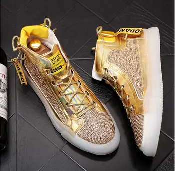 

Gold silver Dazzle color Shining rhinestone Men shoes sneakers fashion punk men Casual shoes mens flats shoes Cowboy boots