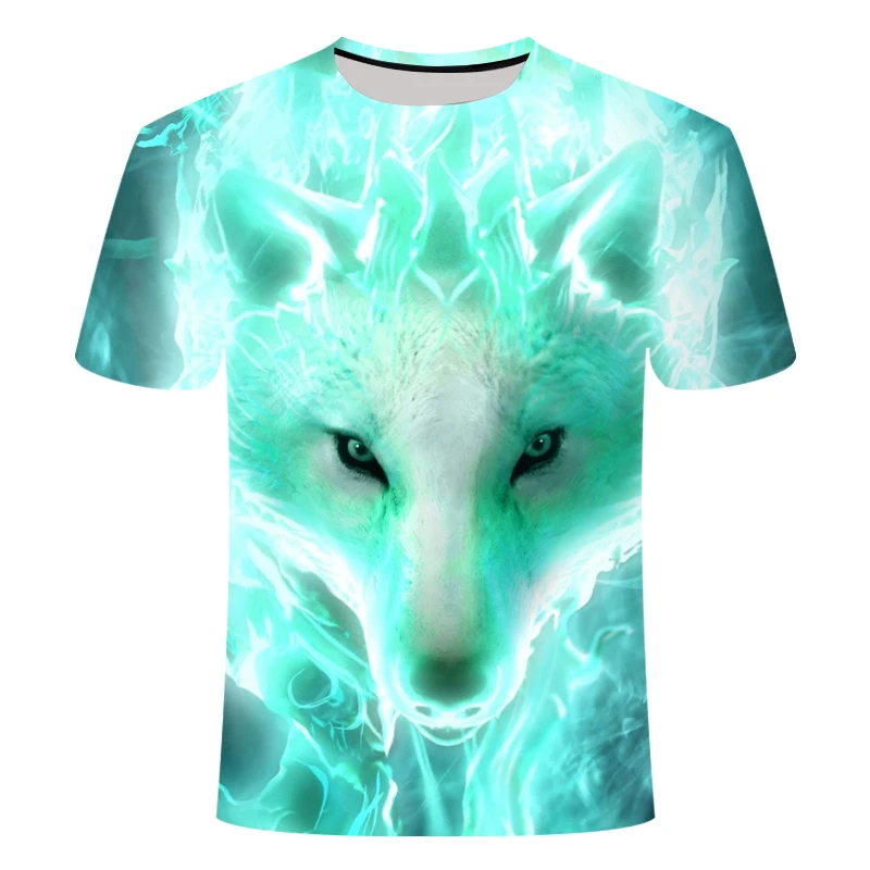 

2020 New Summer Men's Street Short-Sleeve Crew-neck T-shirt, Tops, Funny Animals, Men Clothing, 3D Wolf Print Casual T-shirt