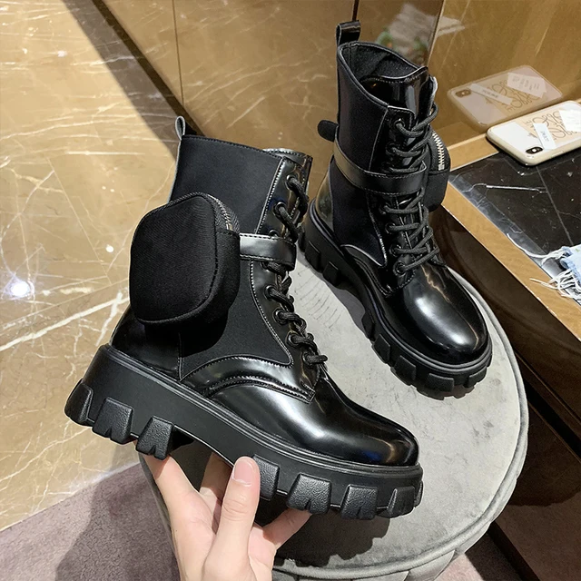 doce grua Brote Botas punk de estilo militar para mujer, Botines negros con plataforma y  bolsillo, para otoño, 2020|Botas hasta el tobillo| - AliExpress