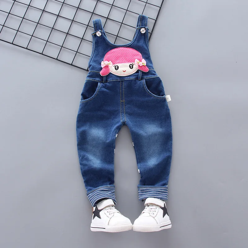 New Spring Autumn Baby Girls Clothing Children Pocket Cartoon Pattern Cowboy Overalls Toddler Casual Clothes Kids Outing Costume