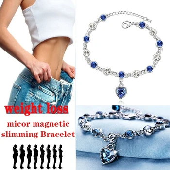 Exquisite Love Shape Weight Loss Bracelet 925 Pure Silver Blue Crystal Bracelet Magnetic Therapy Burning Fat Health Jewelry 1