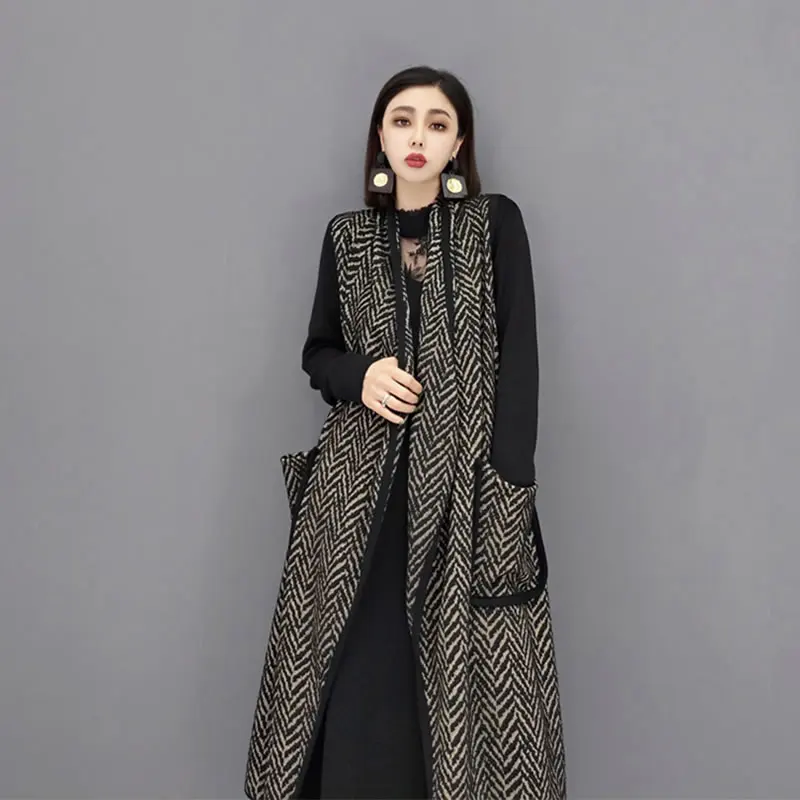 XITAO Single Breasted Striped Vests Coats Women 2021 Autumn Personality Fashion Looseturn-down Collar Sleeveless Vests GWJ0863