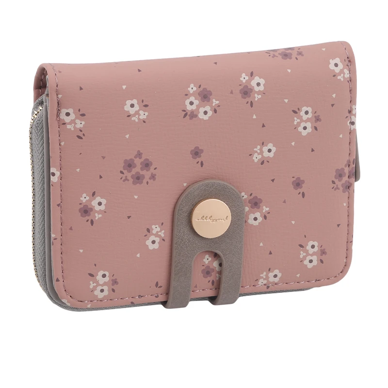 cameo brown Модный женский кошелек с цветочным принтом, маленький фирменный женский кошелек на молнии, короткий дизайнерский женский кошелек, Дамский держатель для карт, кошелек - Цвет: cameo brown