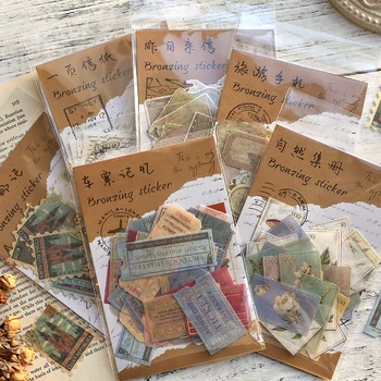 

40pcs Vintage Style Stickers Set Charming Letter Plant Flower Bronzing Sticker Decoration Notebook Home DIY Art D6766