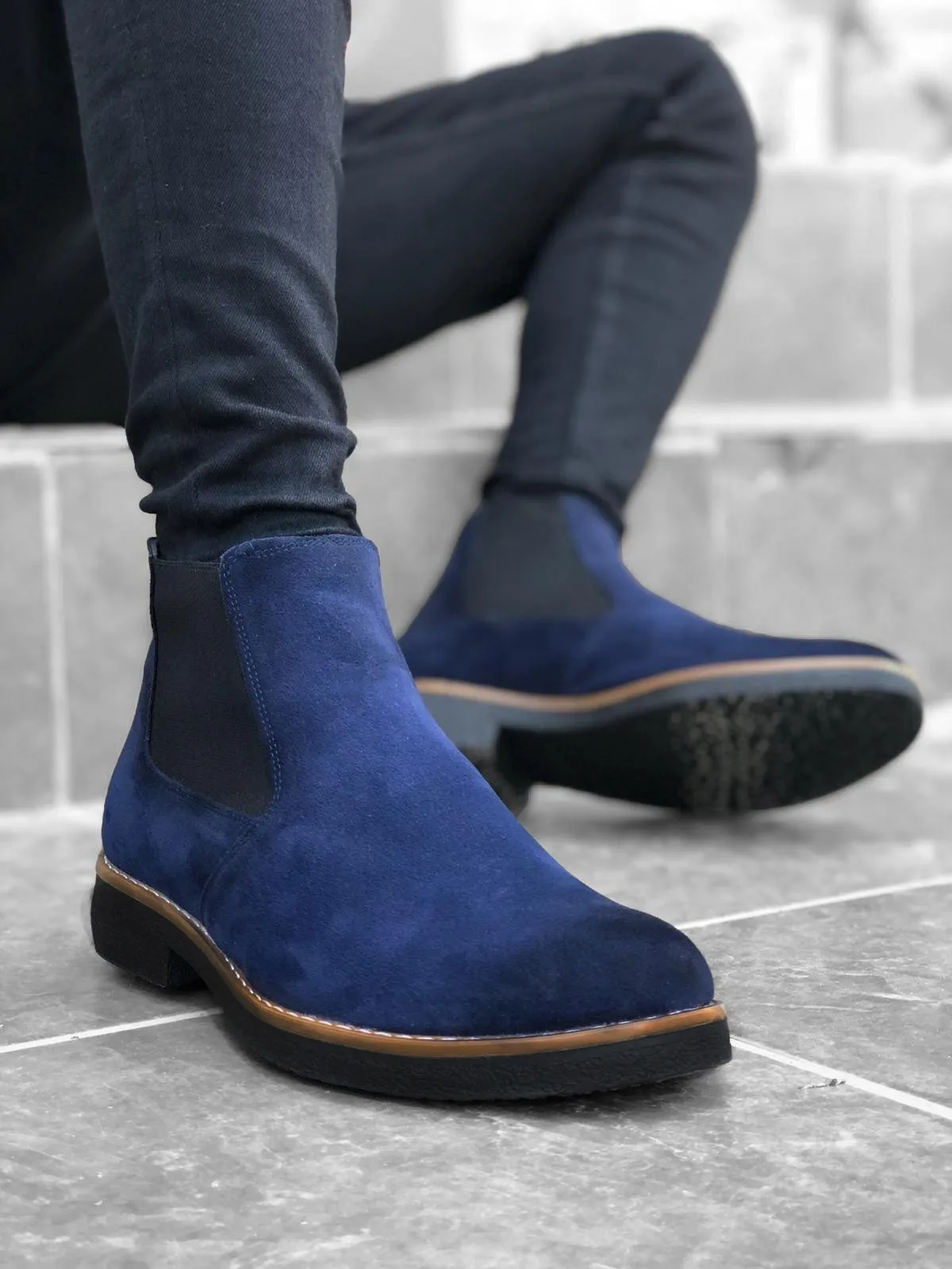 tobilleros para hombre, botas de media caña, color azul marino, estilo Chelsea, BA0058| | - AliExpress