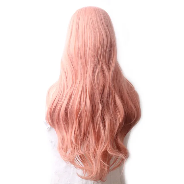 WoodFestival Wavy Synthetic Hair Wig Cosplay Ladies Colored Long Wigs For Women White Pink Red Dark Brown Green Blue Grey Ombre Same As Picture