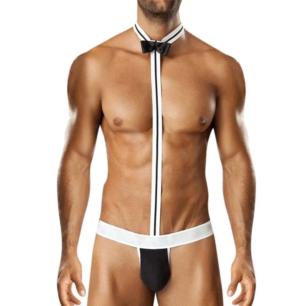 

Novelty Sexy Men thong jockstrap Mankini Thong gay underwear Waiter Costume Bodysuit Lingerie Briefs ropa interior hombre gay