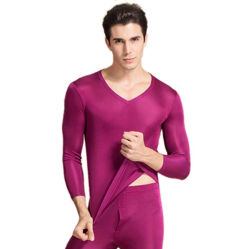 Чистый шелк, высокое качество, мужские кальсоны, эластичные, v-образный вырез, комплекты нижнего белья, антибактериальные, дышащие, удобные, Осенние костюмы - Цвет: Фиолетовый