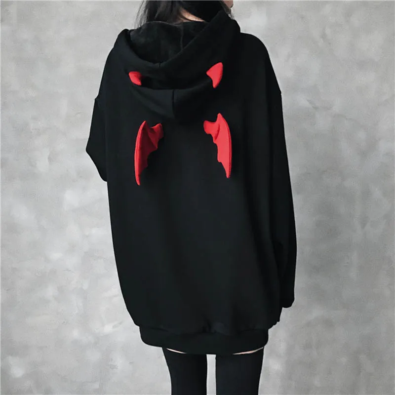 

Letter Hooded Hoodies Sweatshirt Devil Wing Gothic Hoodies Women Oversized Streetwear Stranger Things Harajuku Long Pullover