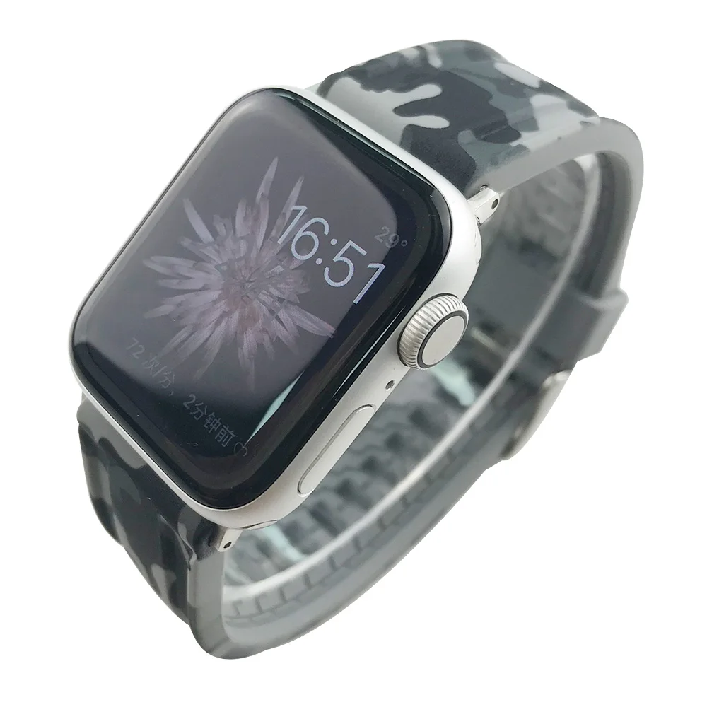 Ремешок силиконовый для Apple Watch SE Band Series 6 5 4 3 мягкий спортивный Камуфляжный