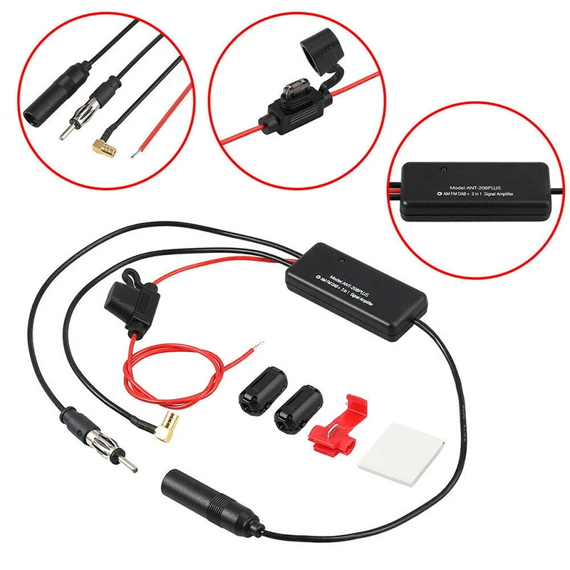 

Mayitr AM/FM Car Aerial DAB Digital Radio Signal Amplifier 12V Automobile 25dB Gain Antenna Signals Booster For Universal Auto