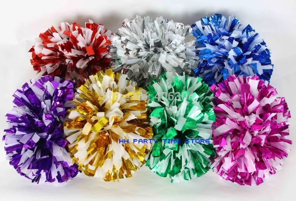 Not fade Metallic flash colorful Cheerleader pompom Baton handle Cheering pom pom black white red